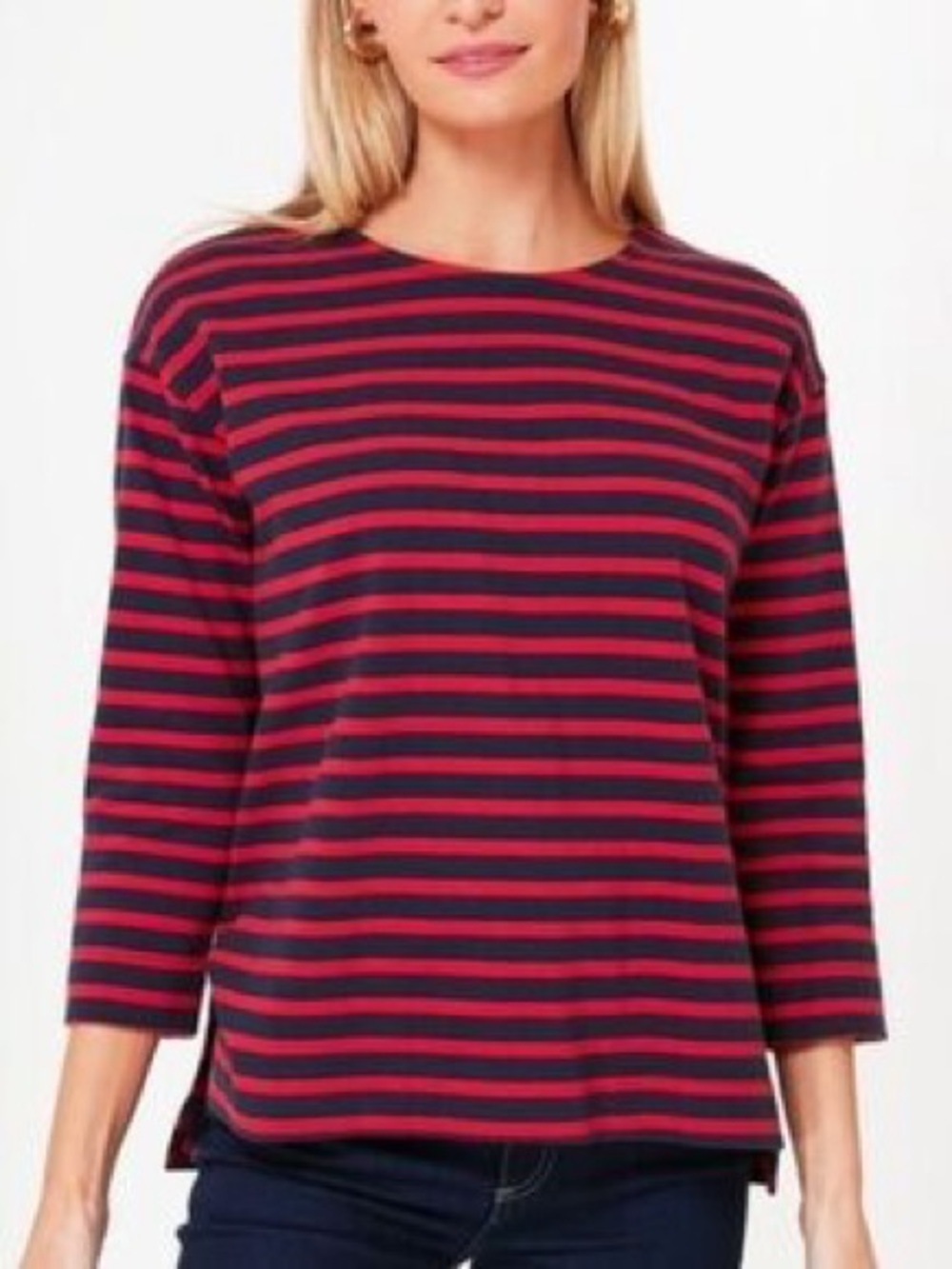 Pomander Place Becs Striped Long Sleeve Top in Navy & Red Size L